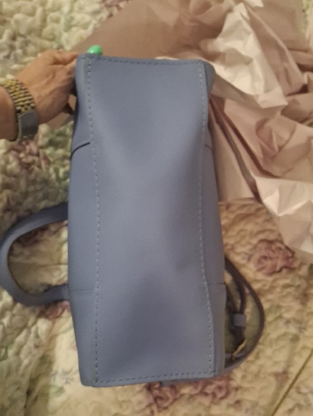 Light Blue Leather Tote with Removable Strap - Picture 14 of 16